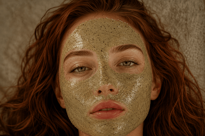 Young woman with slimy skincare mask for a younger glowing look free skincare products with natural Suvera Skincare