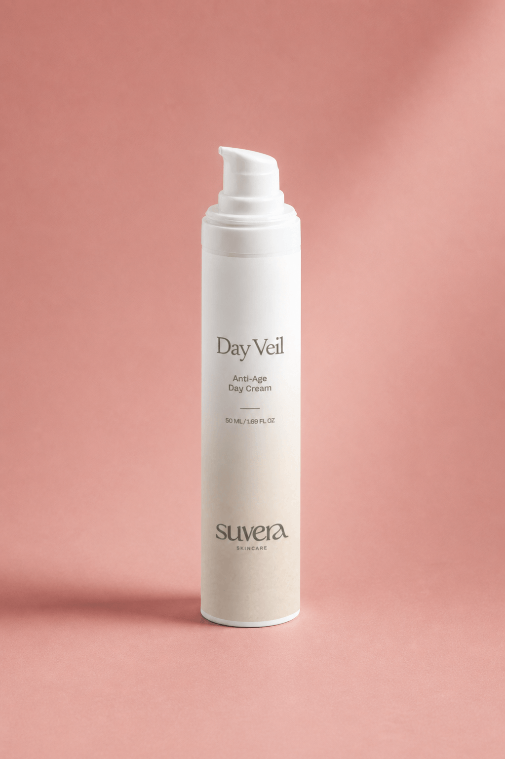 Suvera Day Veil cream bottle on a pink background Suvera Skincare, modern ritual