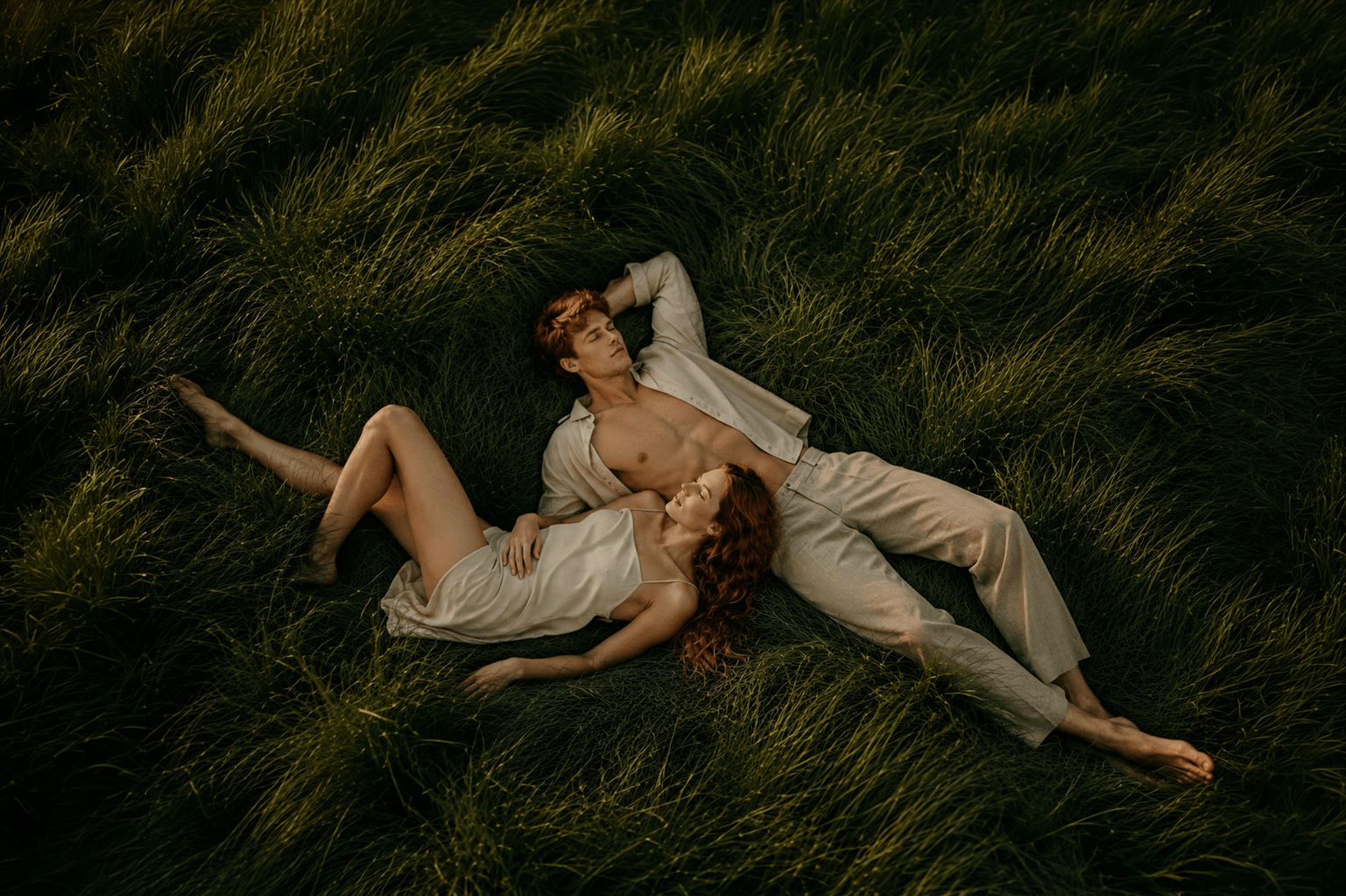 Two people lying on a grassy field Suvera Skincare, hydrating skincare, vegan beauty