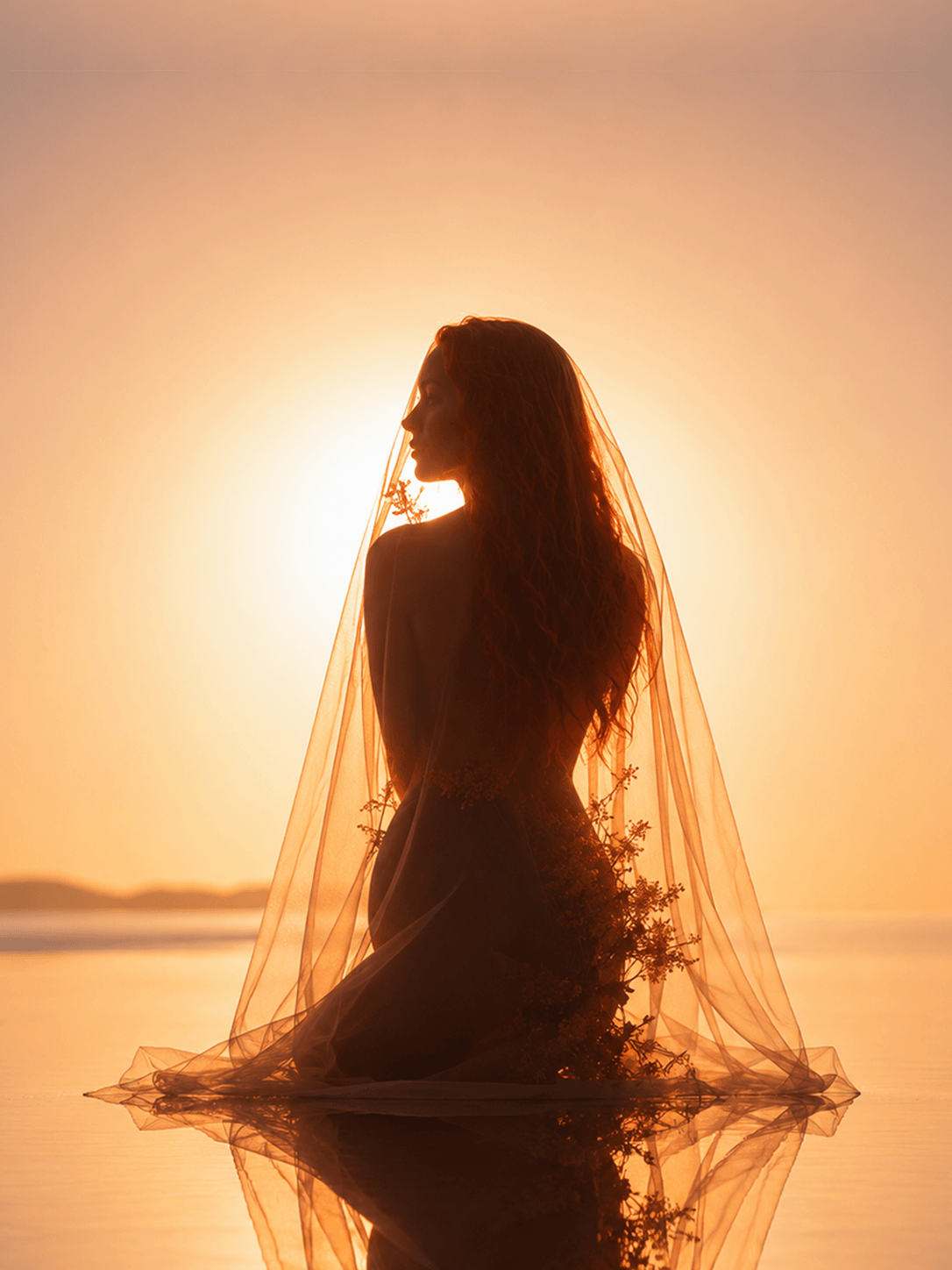 Silhouette of a woman with a veil against a sunset sky Suvera Skincare, vegan skincare