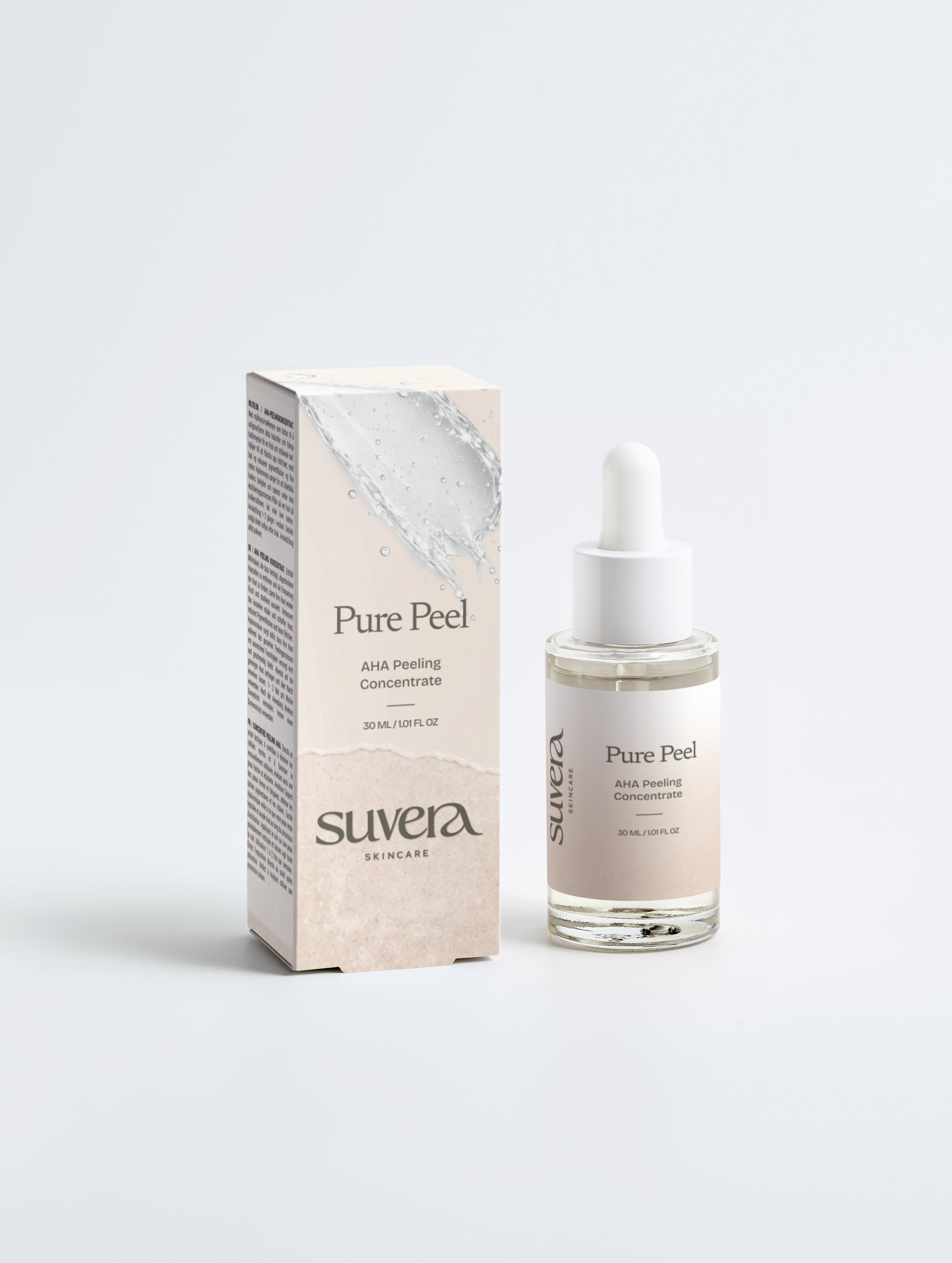 Suvera Soft Peel skincare product and packaging on a light gray background Suvera Skincare, nut-free skincare, luxury skincare