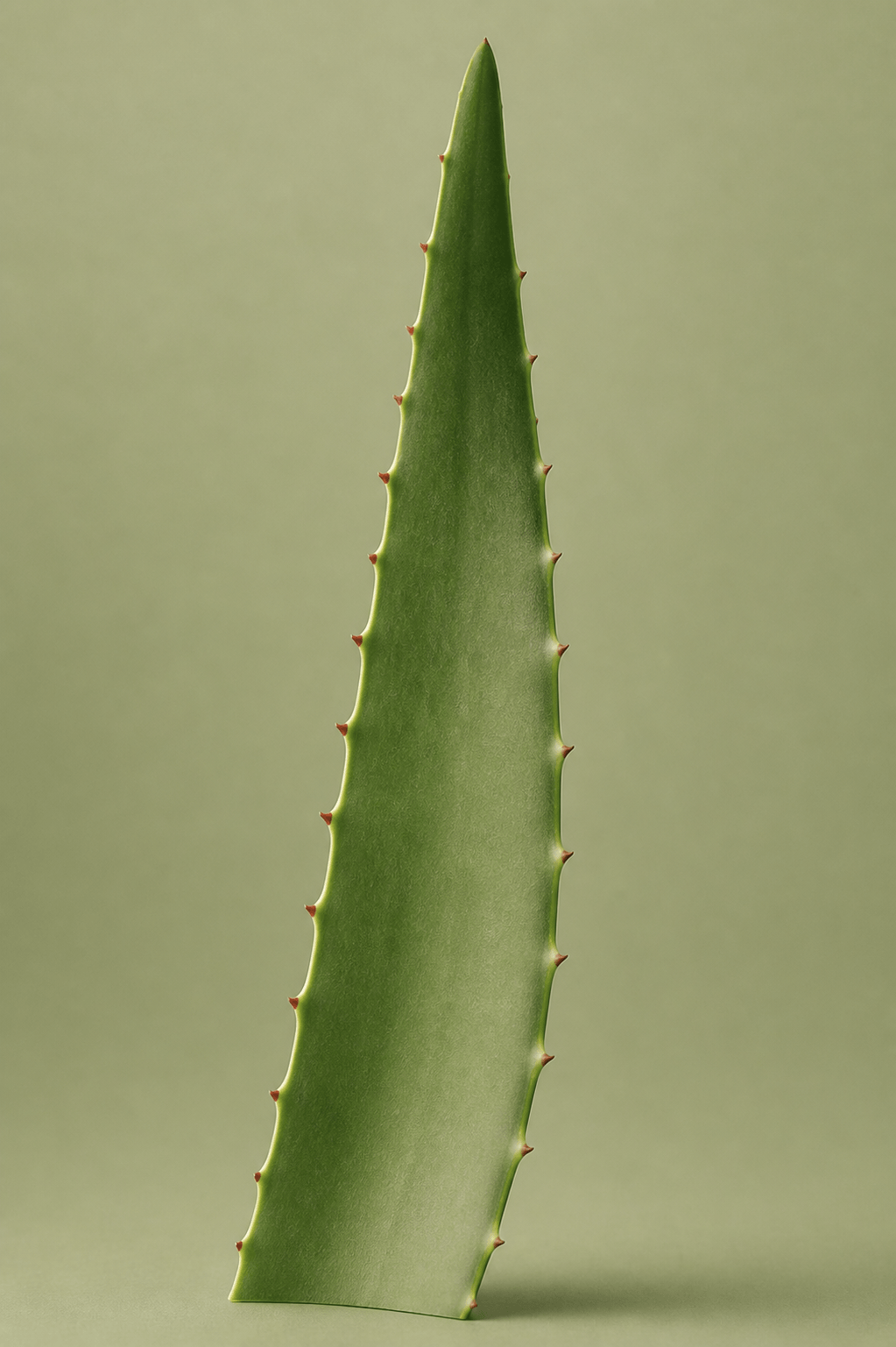 Single green aloe vera leaf on a matching green background Suvera Skincare, local skincare brand, natural beauty, vegan skincare