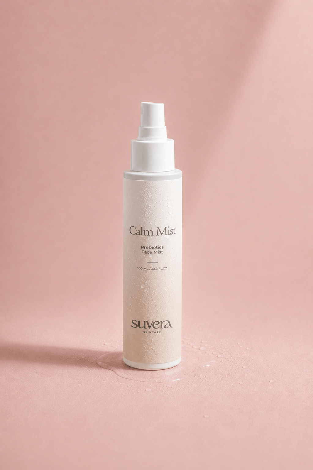Suvera Calm Mist bottle on a pink background Suvera Skincare, nut-free skincare, luxury skincare