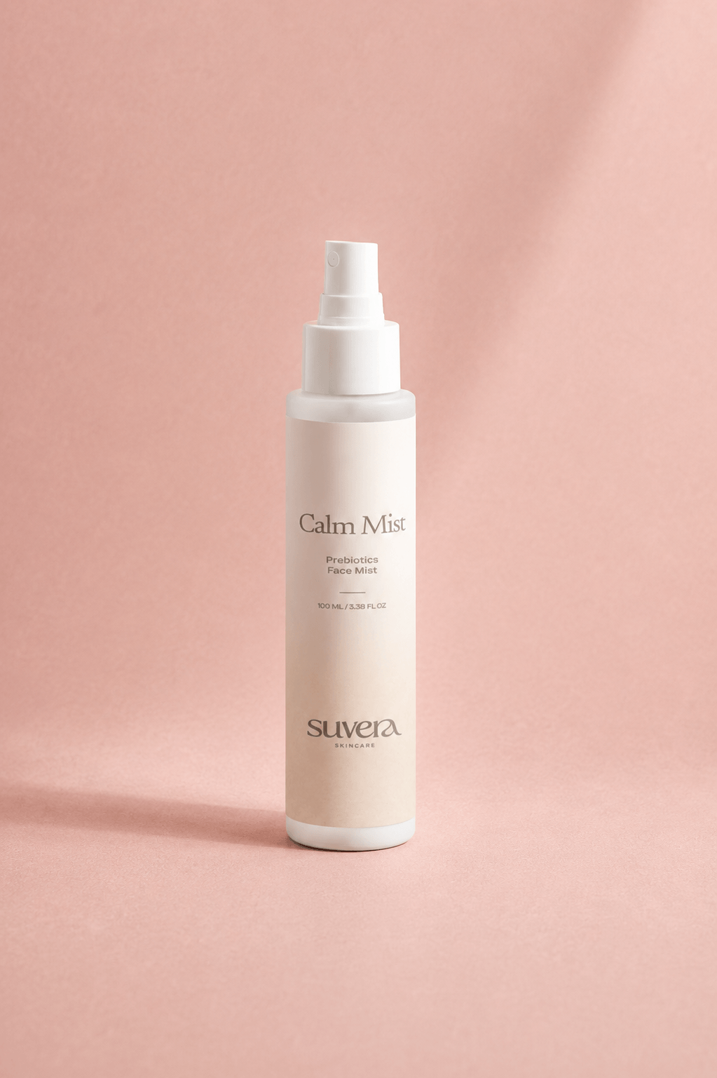 Suvera Calm Mist bottle on a pink background Suvera Skincare, COSMOS certified, skincare rituals