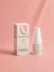 Suvera Contour Veil eye cream bottle and packaging on a pink background Suvera Skincare, luxury skincare