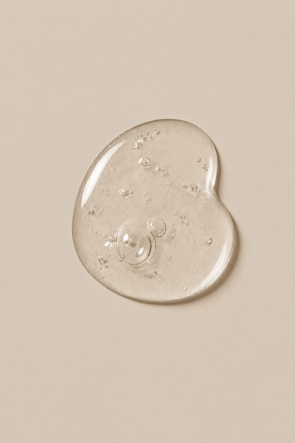 Clear gel-like substance on a beige background