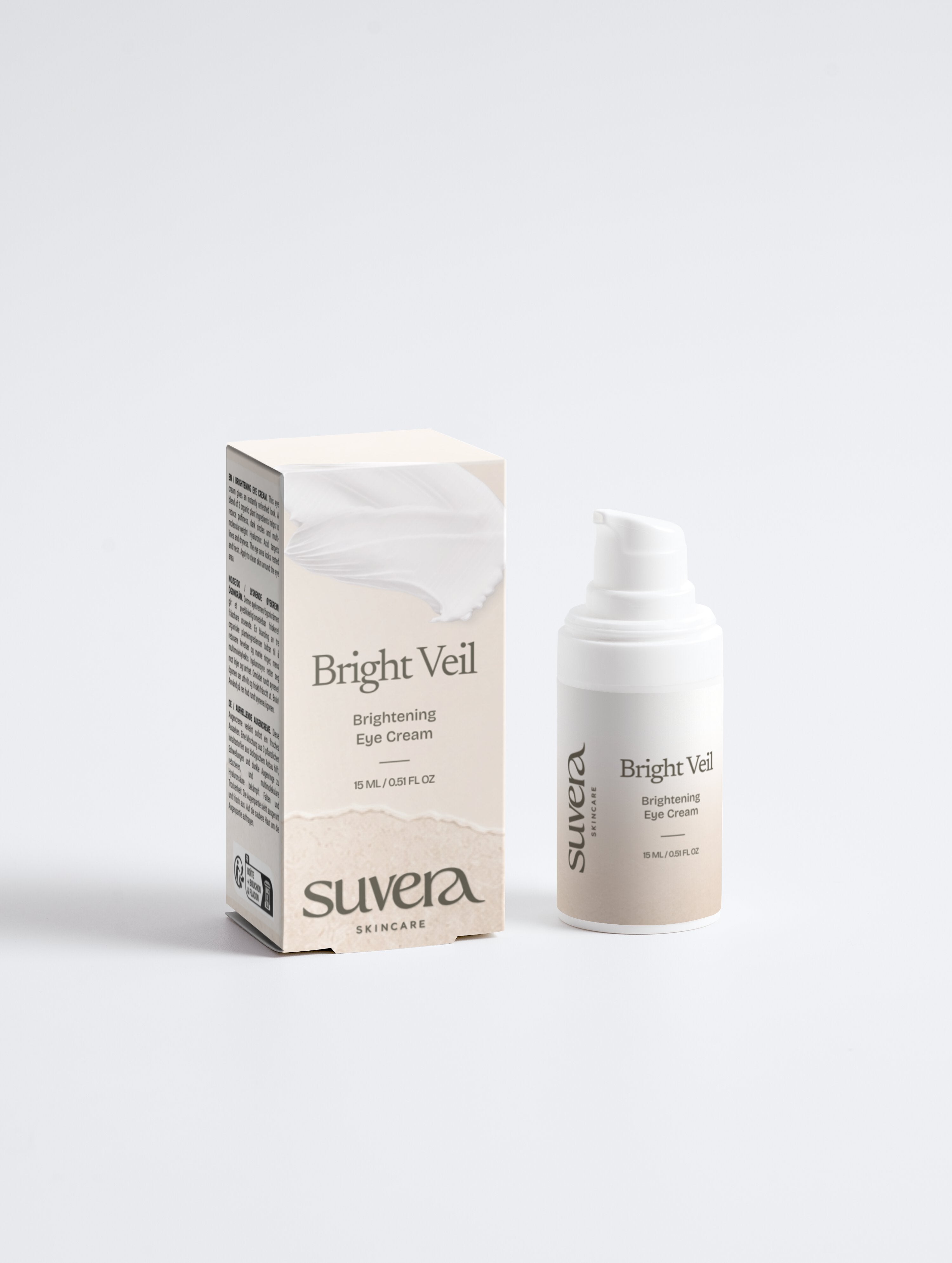 Suvera Bright Veil eye cream packaging on a white background Suvera Skincare, skincare rituals, vegan skincare