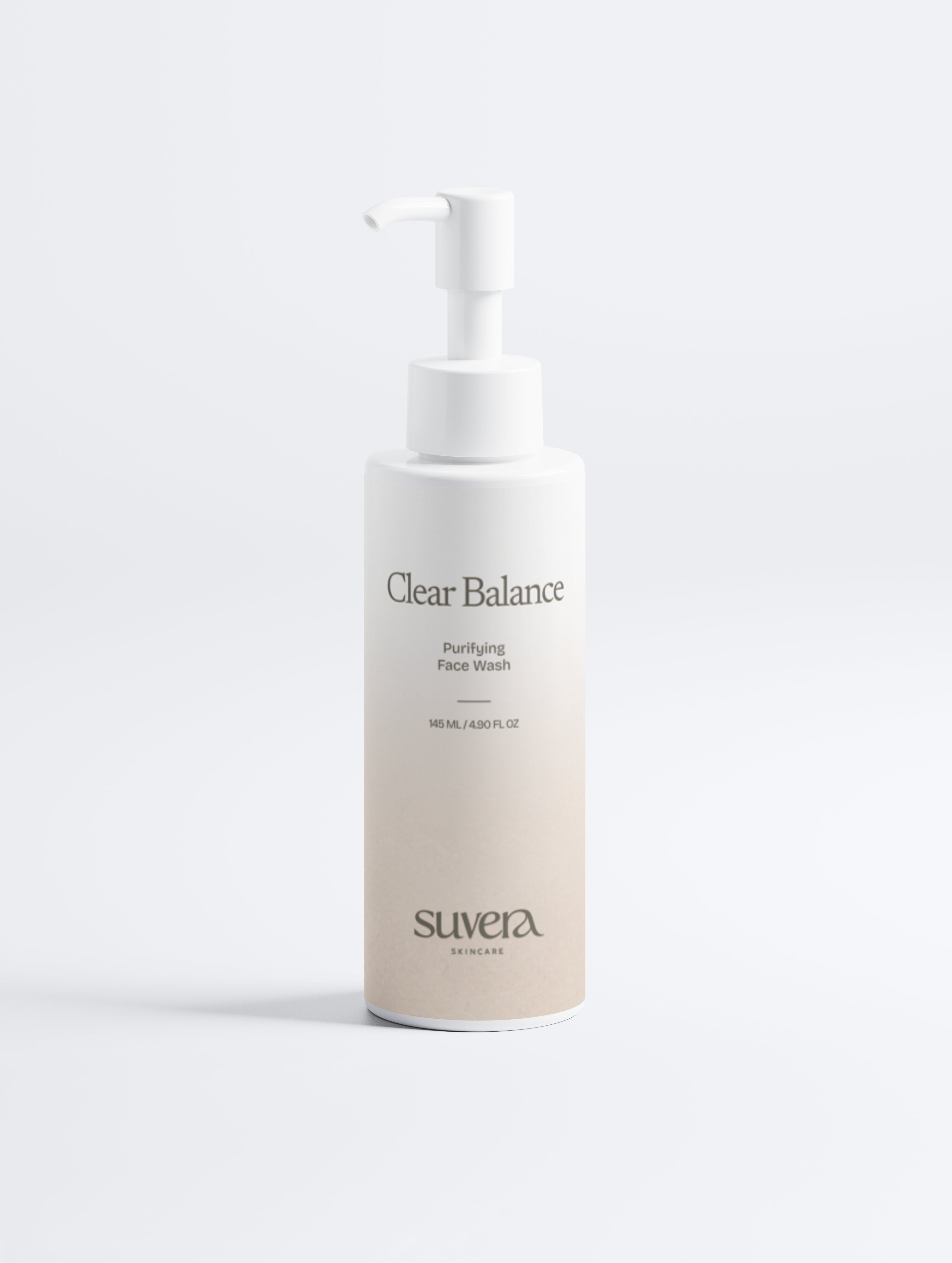 Suvera skincare bottle product image on soft neutral studio background