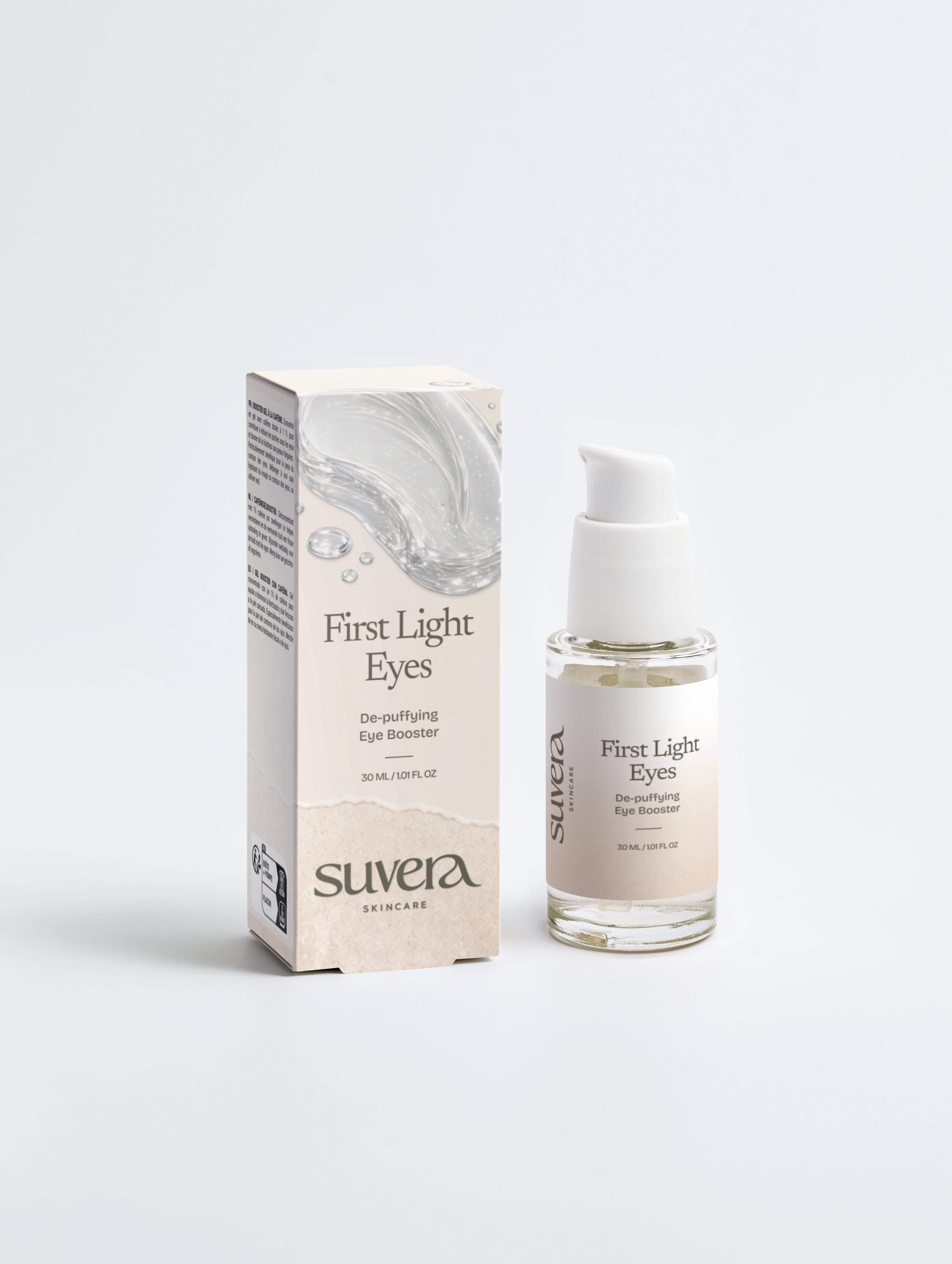 Suvera 'First Light Eyes' eye serum and packaging on a white background Suvera Skincare