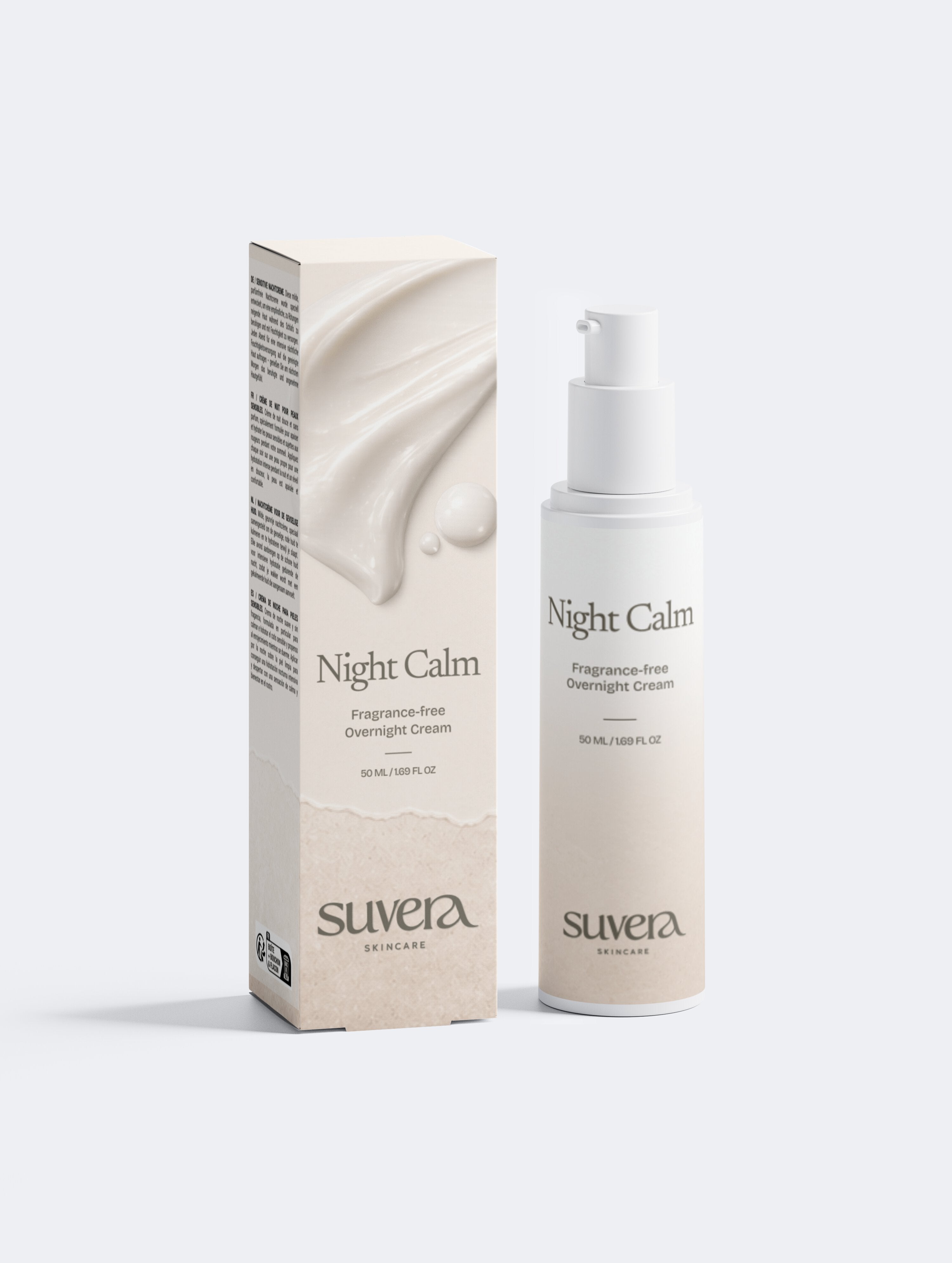 Suvera Night Calm skincare product and packaging on a white background Suvera Skincare, small business skincare, natural vegan beauty